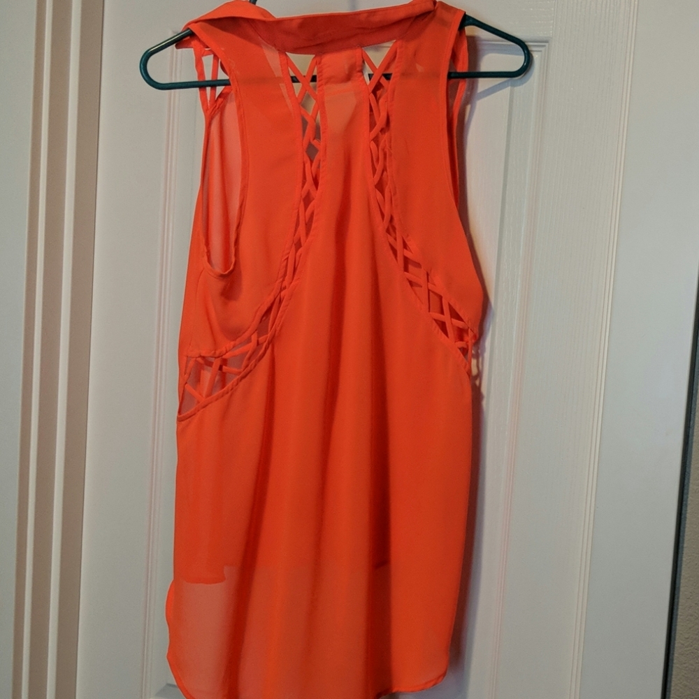 Vibrant Orange Sheer Tunic Blouse